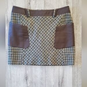 Louis Castel Wool Tweed & Faux Leather Plaid Golf Mini Skirt Skort Size 6 - 67cm
